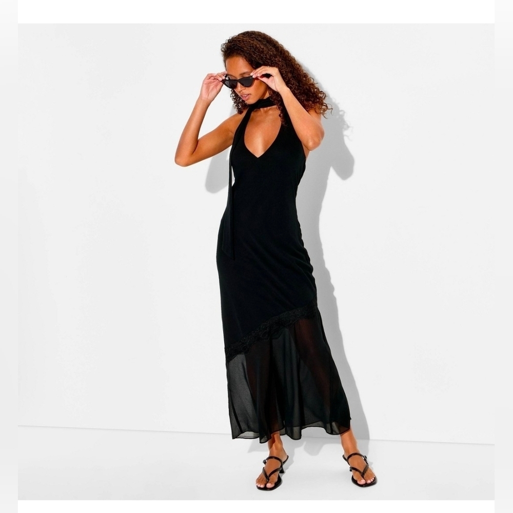 Wild Fable Women's Halter Scarf Maxi Dress, L - Black